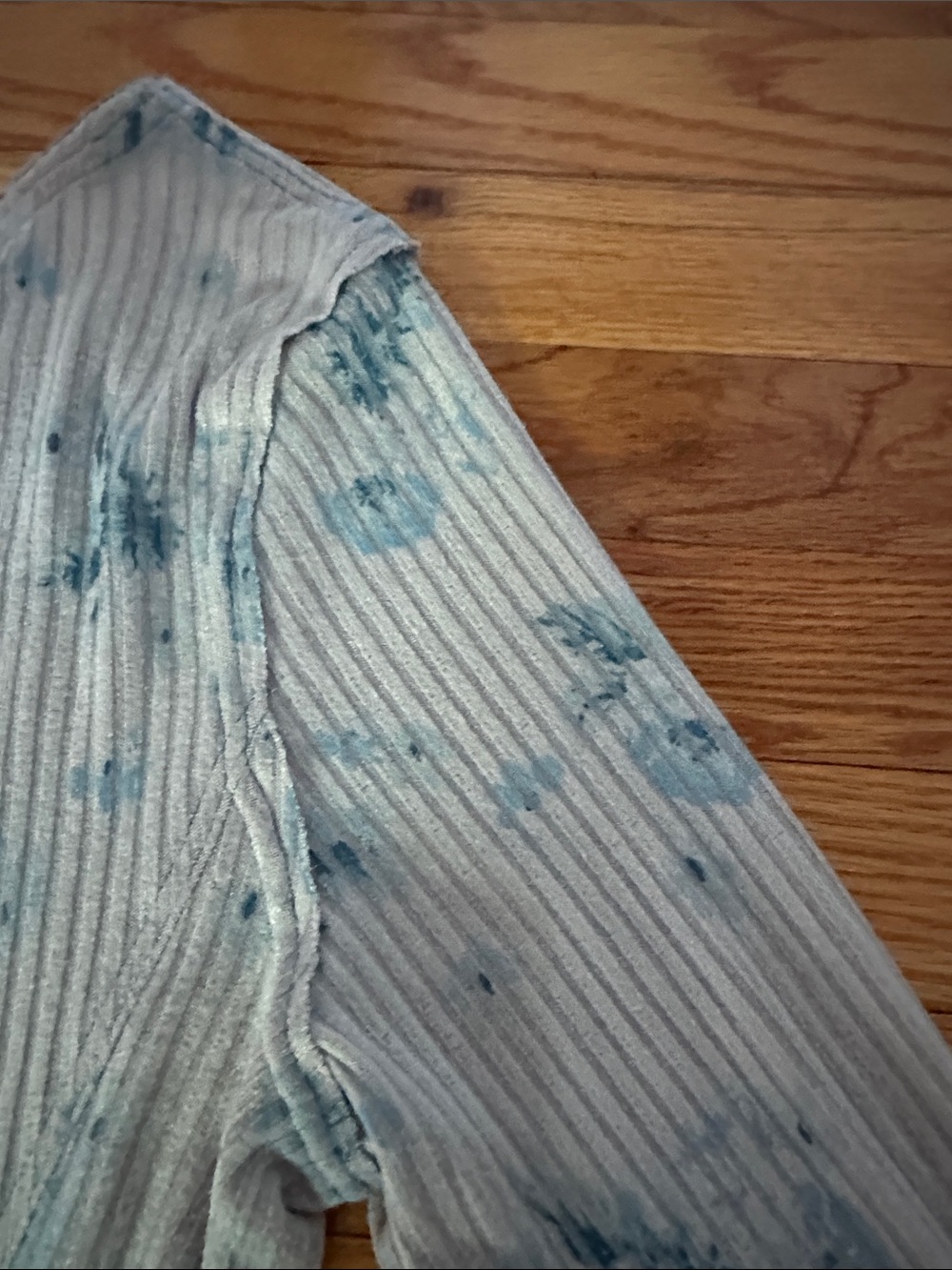 Free People Light Blue Ribbed Henley Top with Fluted Cuffs - Picture 3 of 3